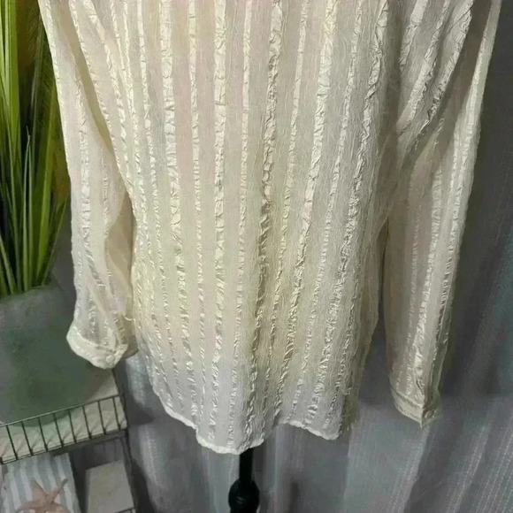 Additions Chico’s Women’s 1 M Ivory Ruffled Textured Chiffon Long Sleeve Tunic - Picture 9 of 13